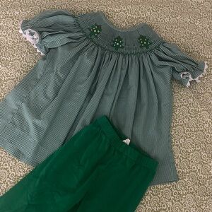 Green Gingham Smocked Dress with Pants